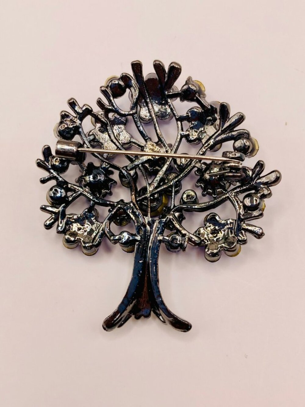 Tree-Shaped Blue Rhinestone Brooch Pin -99B - Picture 4 of 5